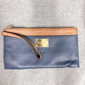 Michael Kors Blue and Brown Leather Clutch